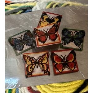 Design Works Butterfly Coasters Kit Plastic Canvas Kit #9116 Retro Vintage